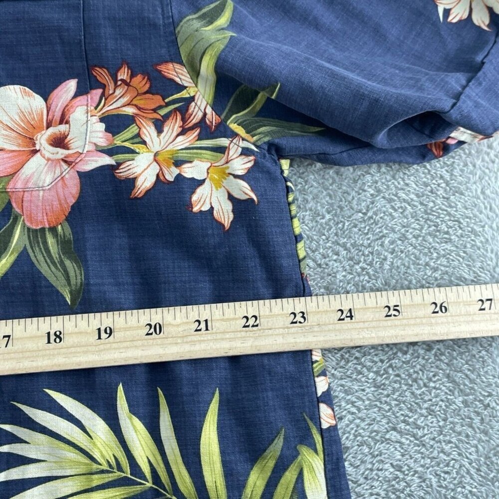 Jamaica Jaxx Mens Large Blue Hawaiian Floral Short Sleeve Button-Up Silk Shirt 2 - Picture 5 of 8